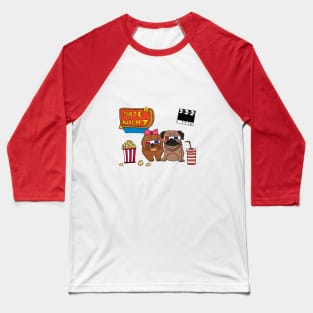 Pug and Terrier with 3D Glasses Movie Night Baseball T-Shirt